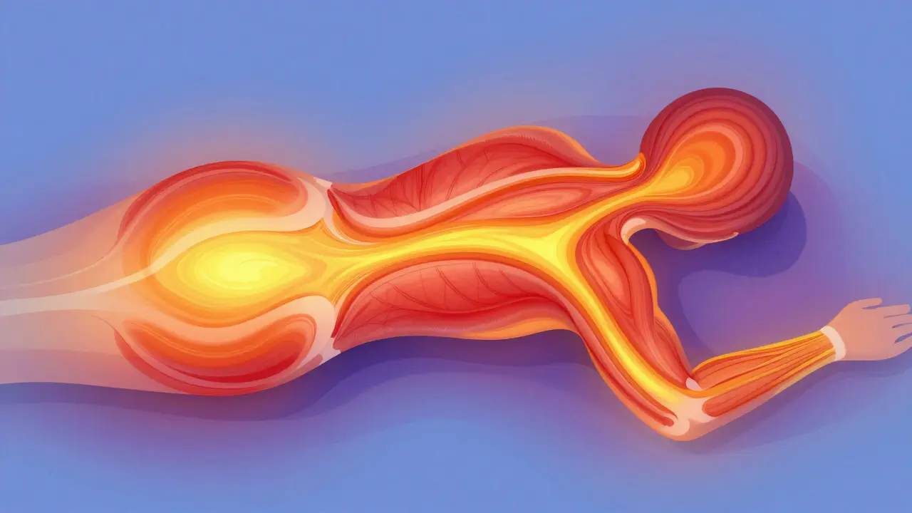 Abstract art showing warm blood flow and muscle relaxation