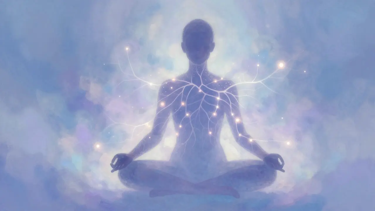 Ethereal figure glowing with mindful energy