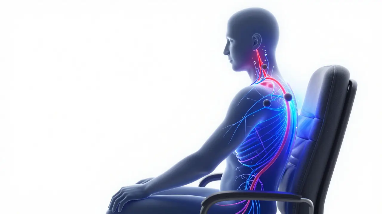 Illustration of stress release and blood flow in upper body