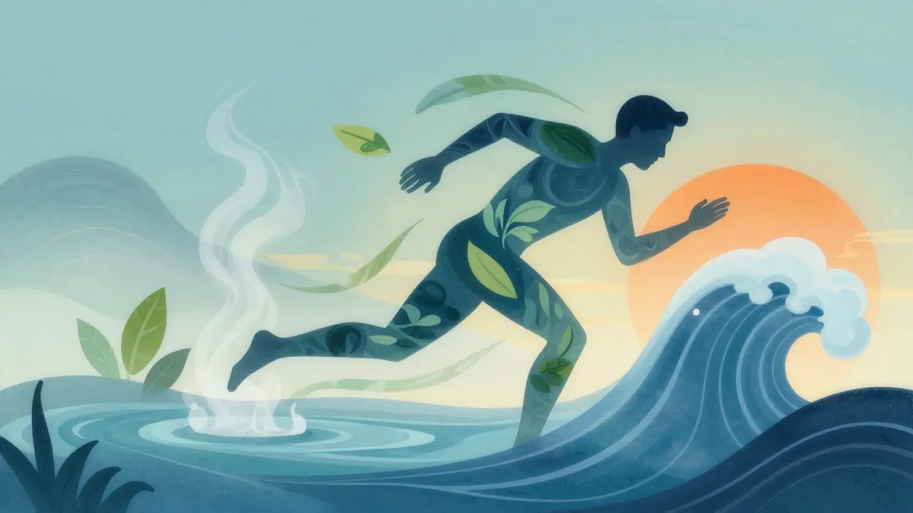 Abstract artwork depicting athlete recovery through rest and nutrition
