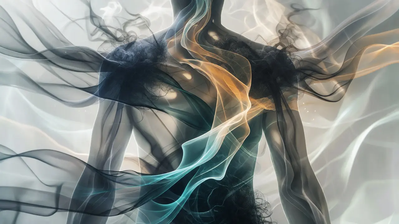 Abstract visualization of energy flowing smoothly through a human silhouette