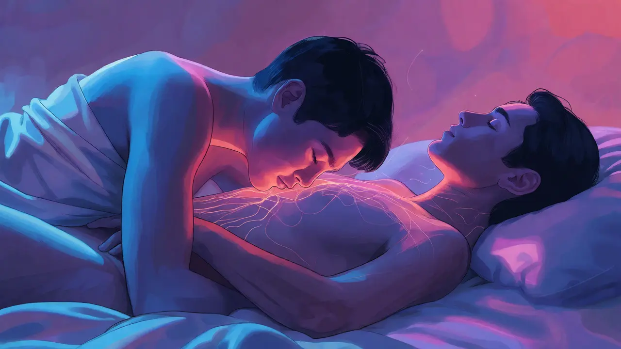 Couples sharing a tender moment after an erotic massage