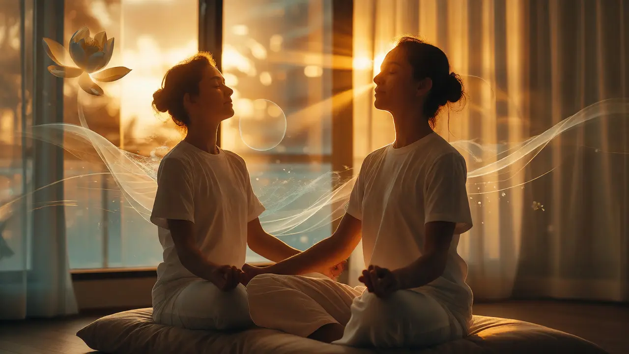 Person meditating peacefully after a relaxing Thai massage session